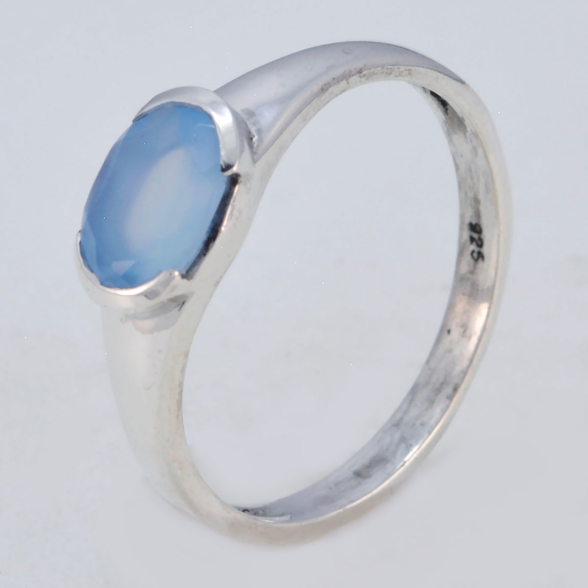 Blue Chalcedony Solitaire American Silver Blue Gems Dainty Contemporary Ring Jewellery