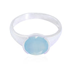 Blue Chalcedony Solitaire American Silver Blue Gemstones Dainty Contemporary Ring Jewellery