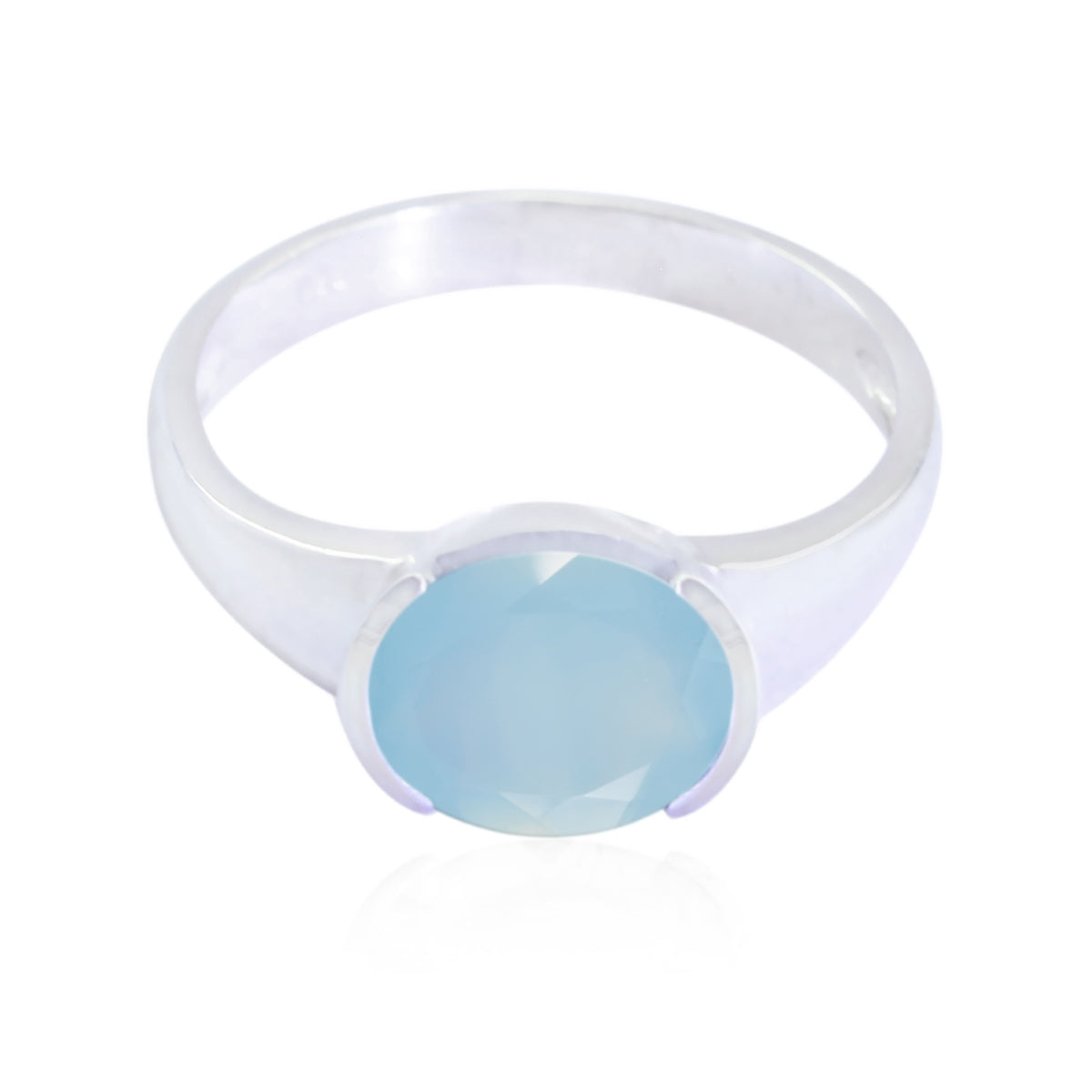 Blue Chalcedony Solitaire American Silver Blue Gemstones Dainty Contemporary Ring Jewellery
