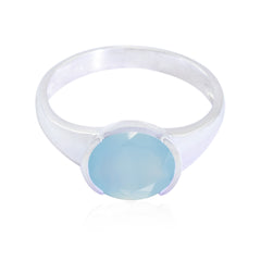 Blue Chalcedony Solitaire American Silver Blue Gemstones Dainty Contemporary Ring Jewellery