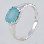 Blue Chalcedony Solitaire American Silver Blue Gemstones Dainty Contemporary Ring Jewellery