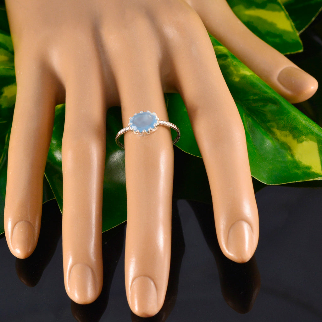 Aqua Chalcedony Solitaire Japanese 925 Sterling Silver Green Gemstone Elegant  Twist Ring Jewelry