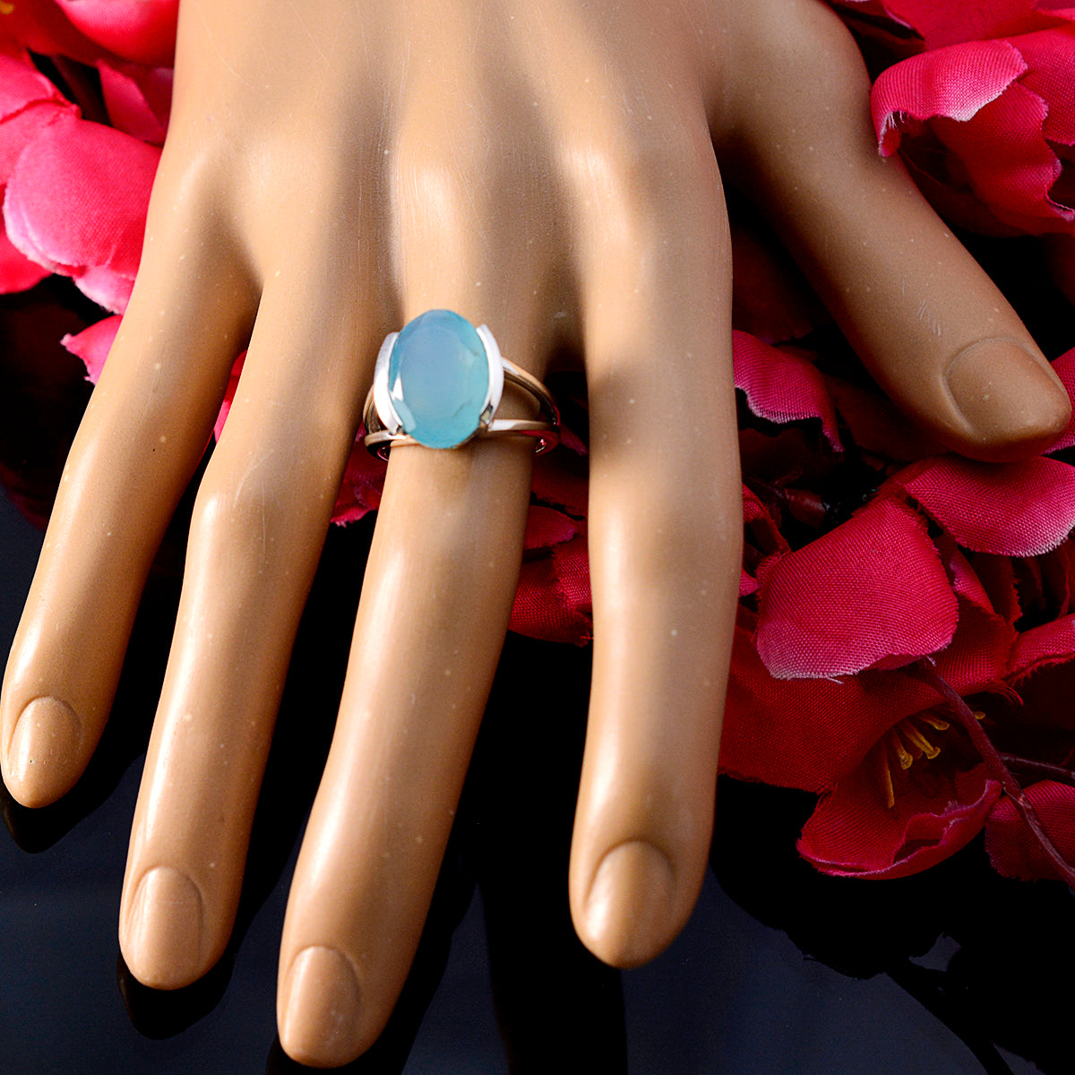 Blue Chalcedony Solitaire Moroccan 925 Sterling Silver Blue Gems Classic  Glamorous Ring Jewelry