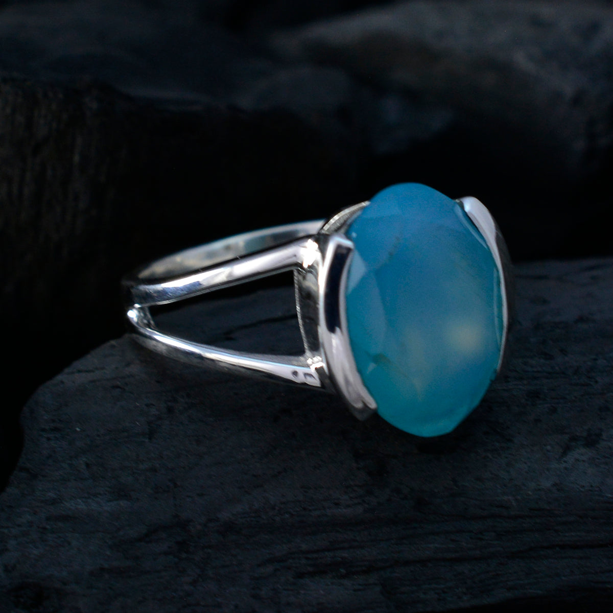 Blue Chalcedony Solitaire Moroccan 925 Sterling Silver Blue Gems Classic  Glamorous Ring Jewelry