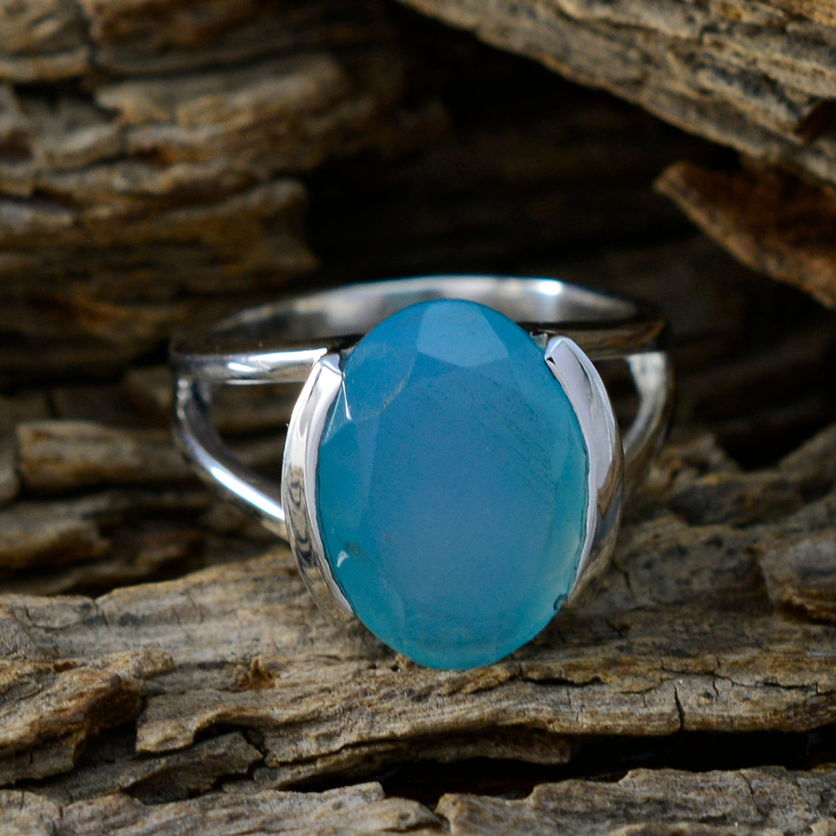 Blue Chalcedony Solitaire Moroccan 925 Sterling Silver Blue Gems Classic  Glamorous Ring Jewelry