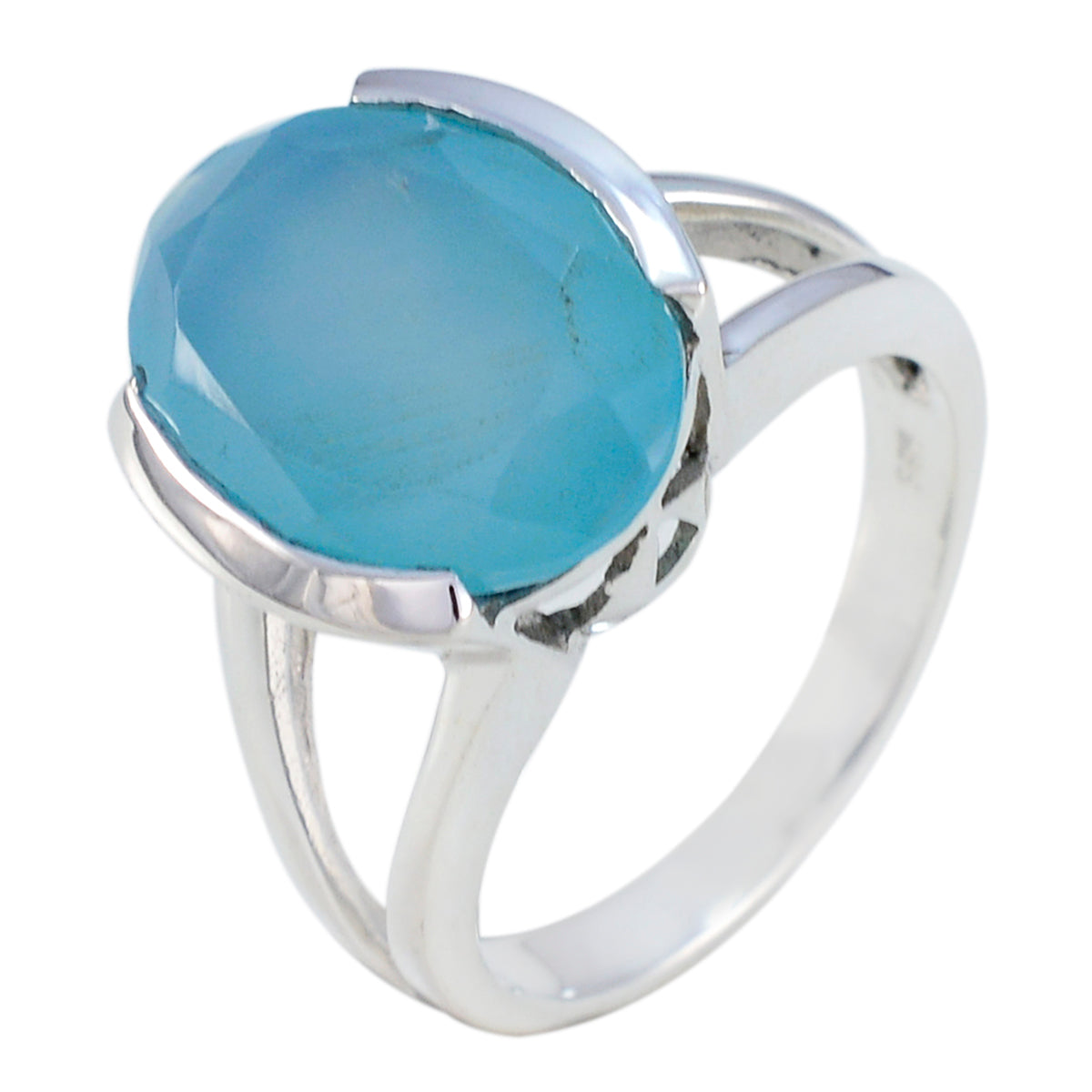 Blue Chalcedony Solitaire Moroccan 925 Sterling Silver Blue Gems Classic  Glamorous Ring Jewelry