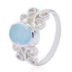 Blue Chalcedony Solitaire Russian Sterling Silver Blue Gemstones Slim Heritage Ring Jewelry
