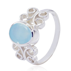 Blue Chalcedony Solitaire Russian Sterling Silver Blue Gemstones Slim Heritage Ring Jewelry