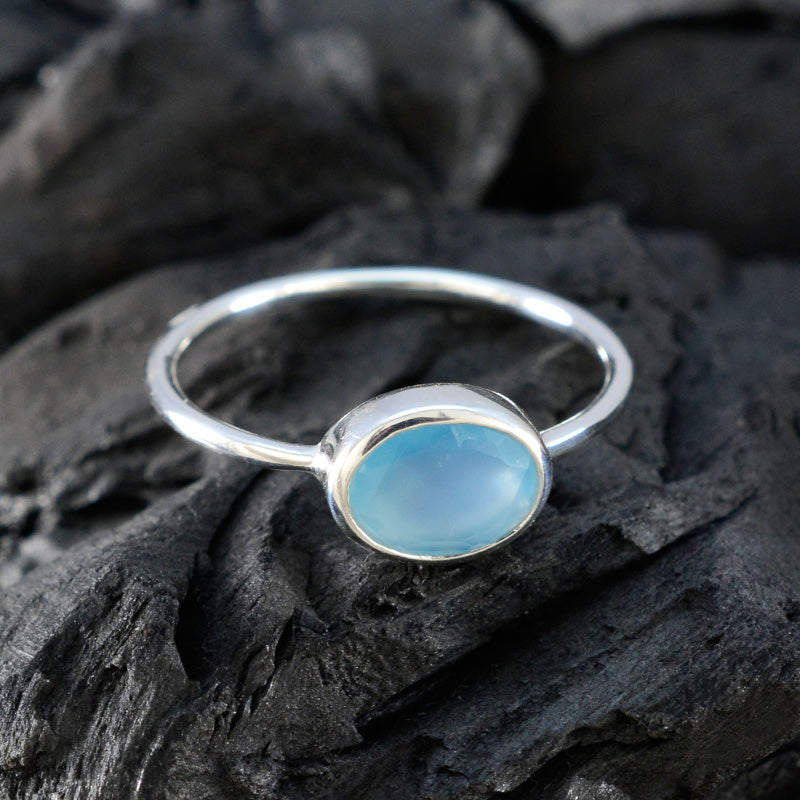 Aqua Chalcedony Solitaire Korean Sterling Silver Green Gemstone Elegant  Graceful Ring Jewelry