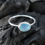 Aqua Chalcedony Solitaire Korean Sterling Silver Green Gemstone Elegant  Graceful Ring Jewelry
