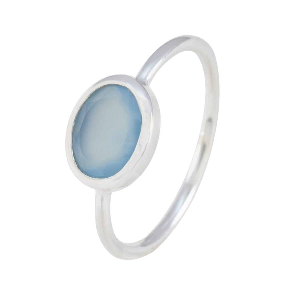 Aqua Chalcedony Solitaire Korean Sterling Silver Green Gemstone Elegant  Graceful Ring Jewelry