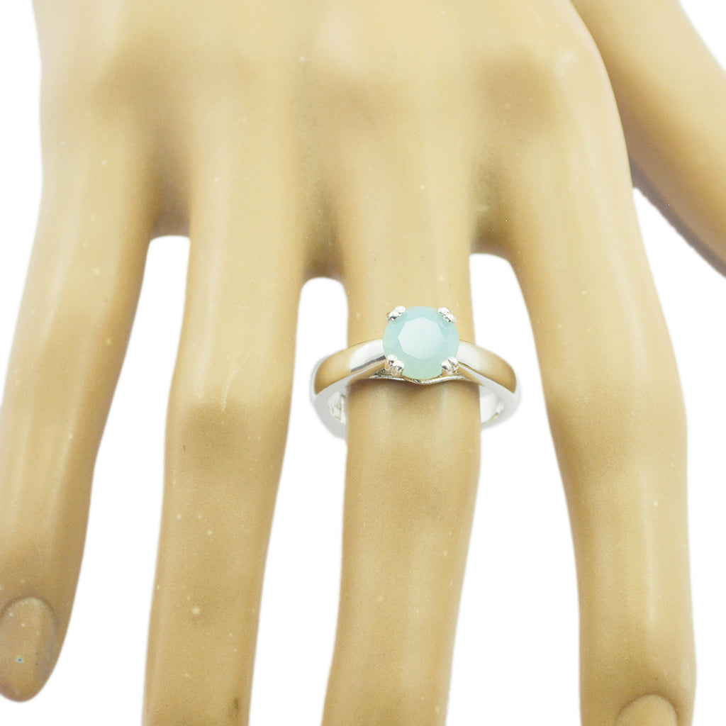Blue Chalcedony Solitaire Indian 925 Sterling Silver Blue Gems Tiny Fairytale Ring Jewelry