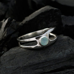 Blue Chalcedony Solitaire Korean 925 Silver Blue Gemstone Dainty Feminine Ring Jewelry