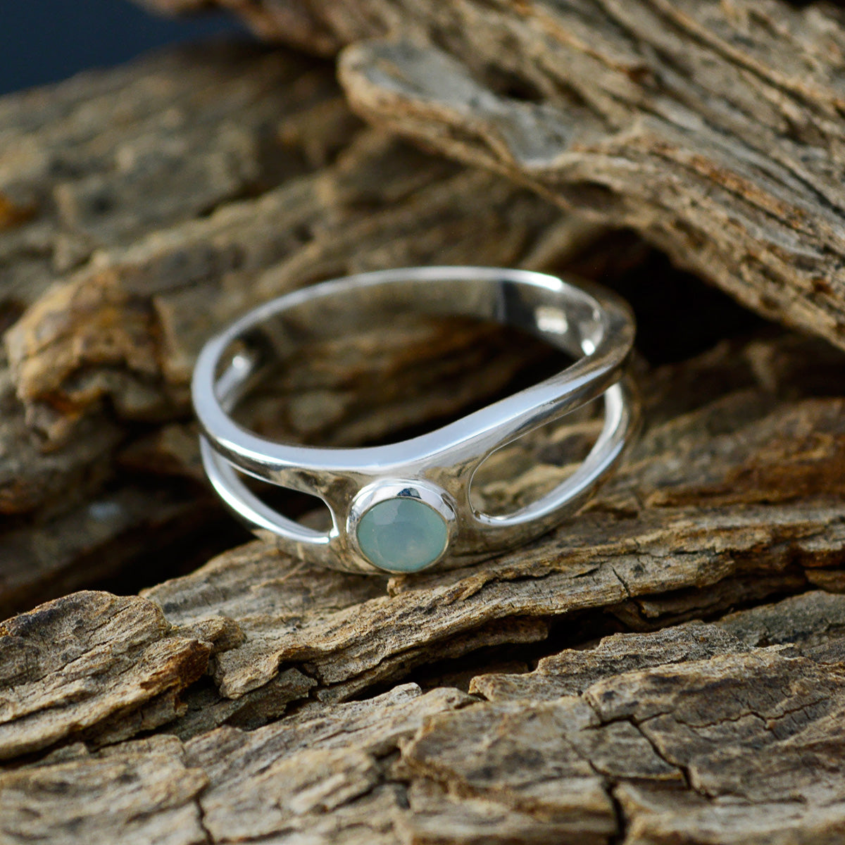 Blue Chalcedony Solitaire Korean 925 Silver Blue Gemstone Dainty Feminine Ring Jewelry