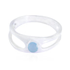Blue Chalcedony Solitaire Korean 925 Silver Blue Gemstone Dainty Feminine Ring Jewelry