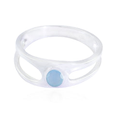 Blue Chalcedony Solitaire Korean 925 Silver Blue Gemstone Dainty Feminine Ring Jewelry