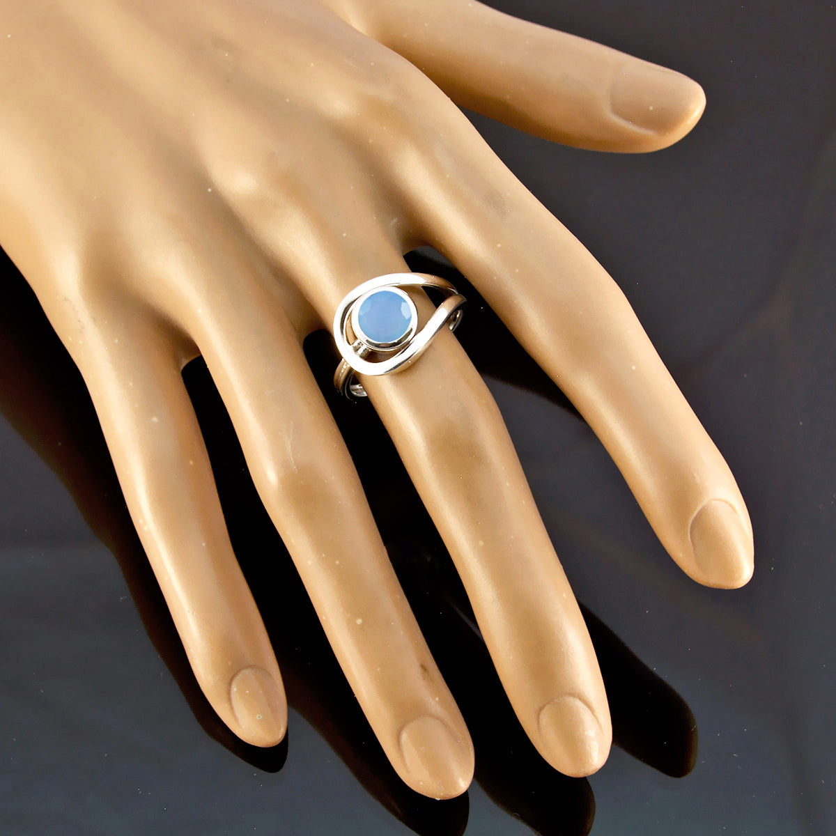 Blue Chalcedony Solitaire Moroccan 92.5 Silver Blue Gems Slim Feminine Ring Jewellery