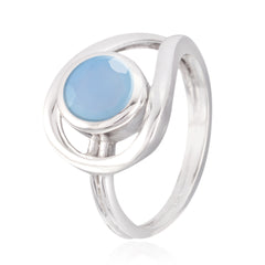 Blue Chalcedony Solitaire Moroccan 92.5 Silver Blue Gems Slim Feminine Ring Jewellery