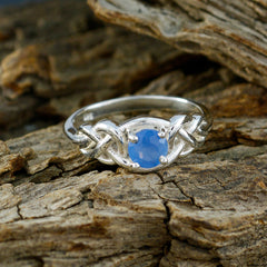 Blue Chalcedony Solitaire Turkish Silver Blue Gemstone Dainty Feminine Ring Jewellery