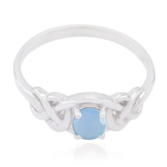 Blue Chalcedony Solitaire Turkish Silver Blue Gemstone Dainty Feminine Ring Jewellery