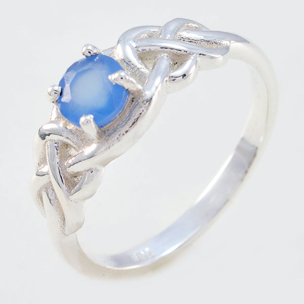 Blue Chalcedony Solitaire Turkish Silver Blue Gemstone Dainty Feminine Ring Jewellery
