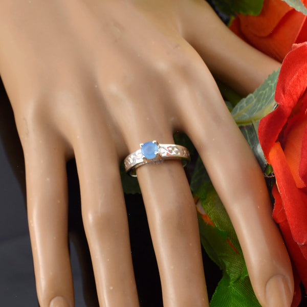 Blue Chalcedony Solitaire American Sterling Silver Blue Gemstones Dainty Abstract Ring Jewellery