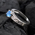 Blue Chalcedony Solitaire American Sterling Silver Blue Gemstones Dainty Abstract Ring Jewellery