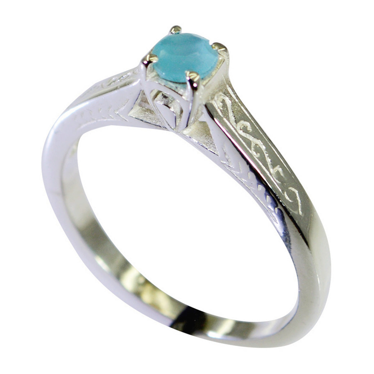 Blue Chalcedony Solitaire American Sterling Silver Blue Gemstones Dainty Abstract Ring Jewellery Image principale du produit