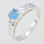 Blue Chalcedony Solitaire American Sterling Silver Blue Gemstones Dainty Abstract Ring Jewellery