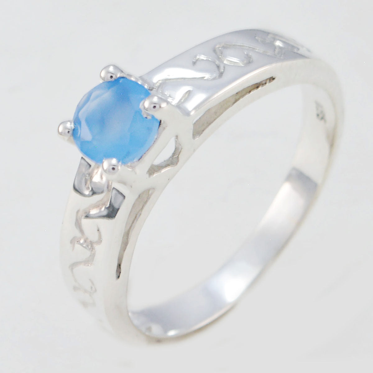 Blue Chalcedony Solitaire American Sterling Silver Blue Gemstones Dainty Abstract Ring Jewellery
