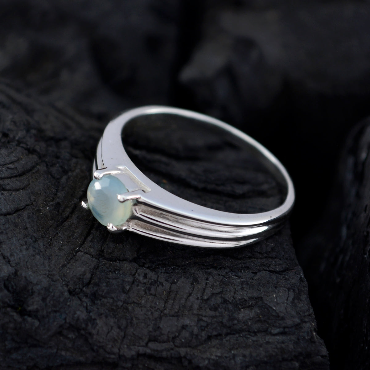 Blue Chalcedony Solitaire Korean Sterling Silver Blue Gemstone Dainty Fairytale Ring Jewelry