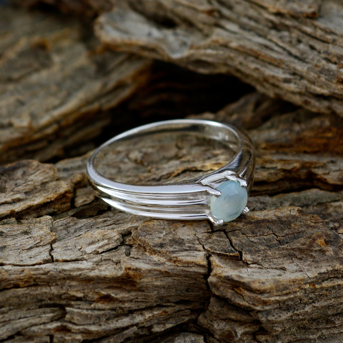 Blue Chalcedony Solitaire Korean Sterling Silver Blue Gemstone Dainty Fairytale Ring Jewelry