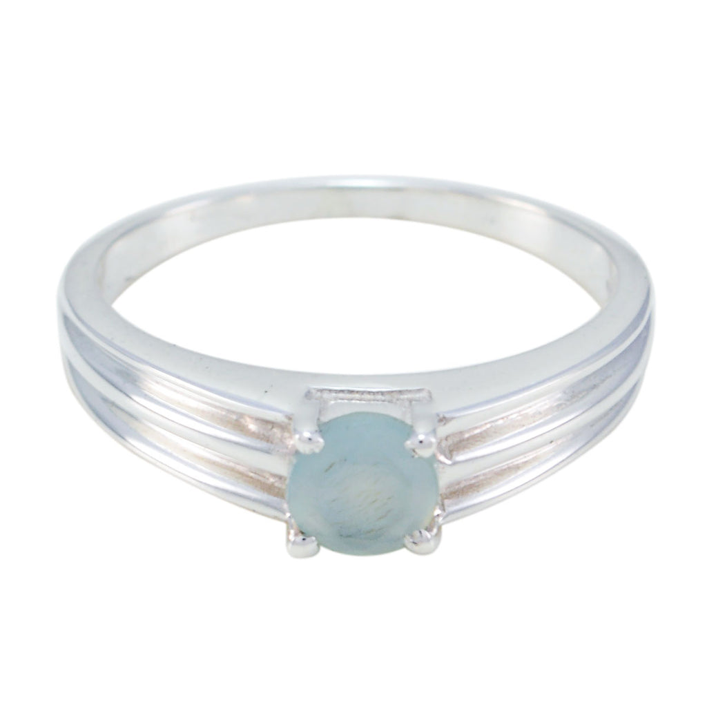 Blue Chalcedony Solitaire Korean Sterling Silver Blue Gemstone Dainty Fairytale Ring Jewelry
