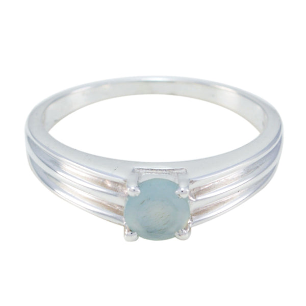 Blue Chalcedony Solitaire Korean Sterling Silver Blue Gemstone Dainty Fairytale Ring Jewelry