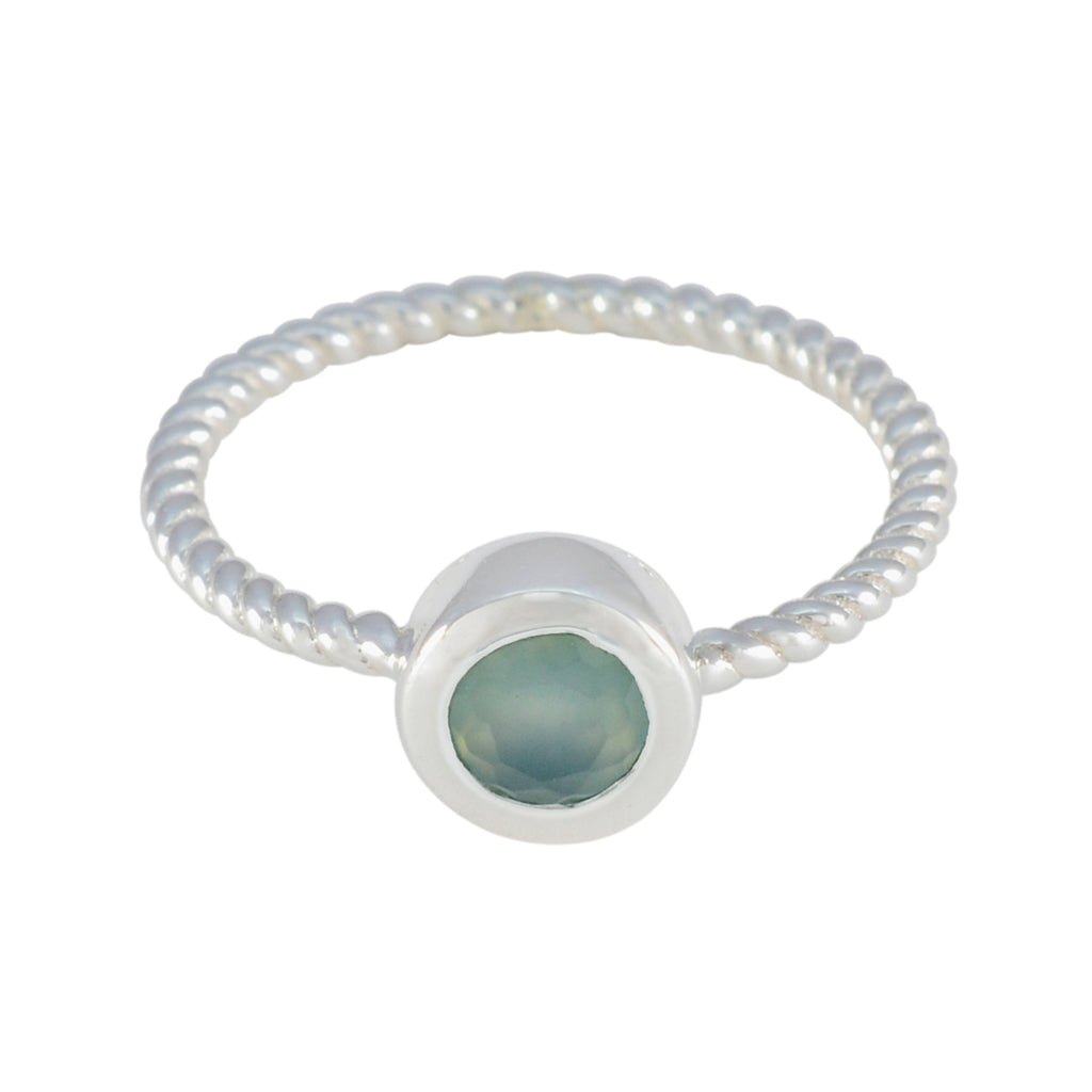 Aqua Chalcedony Solitaire Korean Sterling Silver Green Gems Delicate Trendy Ring Jewellery