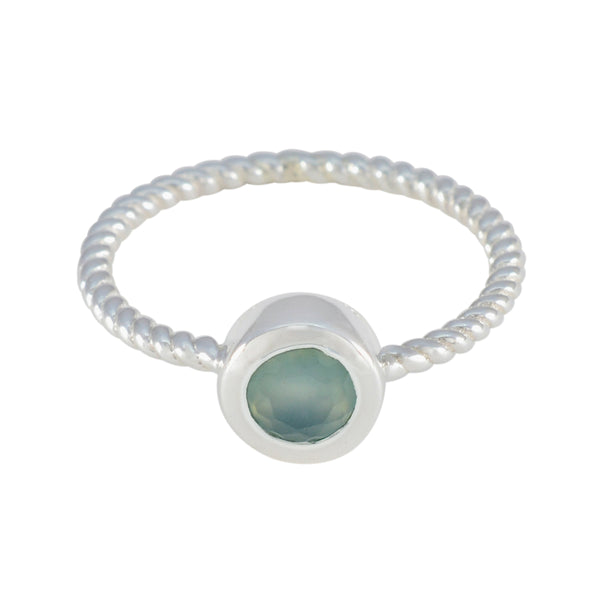 Aqua Chalcedony Solitaire Korean Sterling Silver Green Gems Delicate Trendy Ring Jewellery