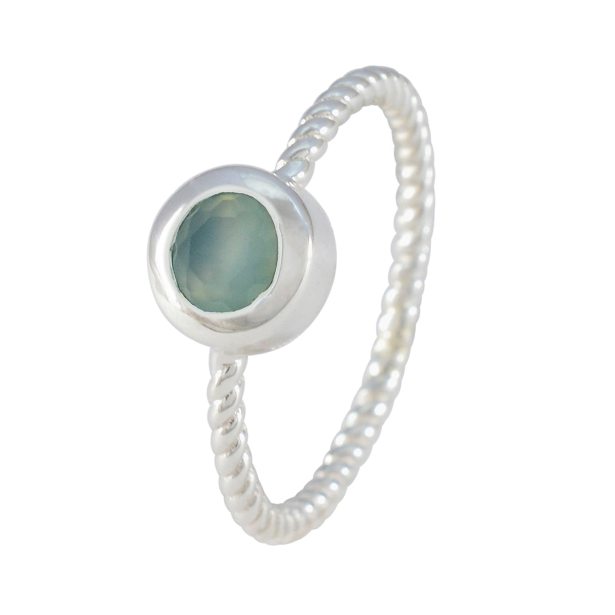 Aqua Chalcedoon Solitaire Koreaans Sterling Zilver Groene Edelstenen Delicate Trendy Ring Sieraden Secundaire afbeelding