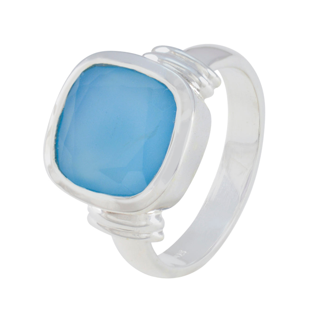 Anello con armatura accattivante in argento 92,5 con pietra preziosa blu egiziana e solitario in calcedonio blu Immagine secondaria del prodotto