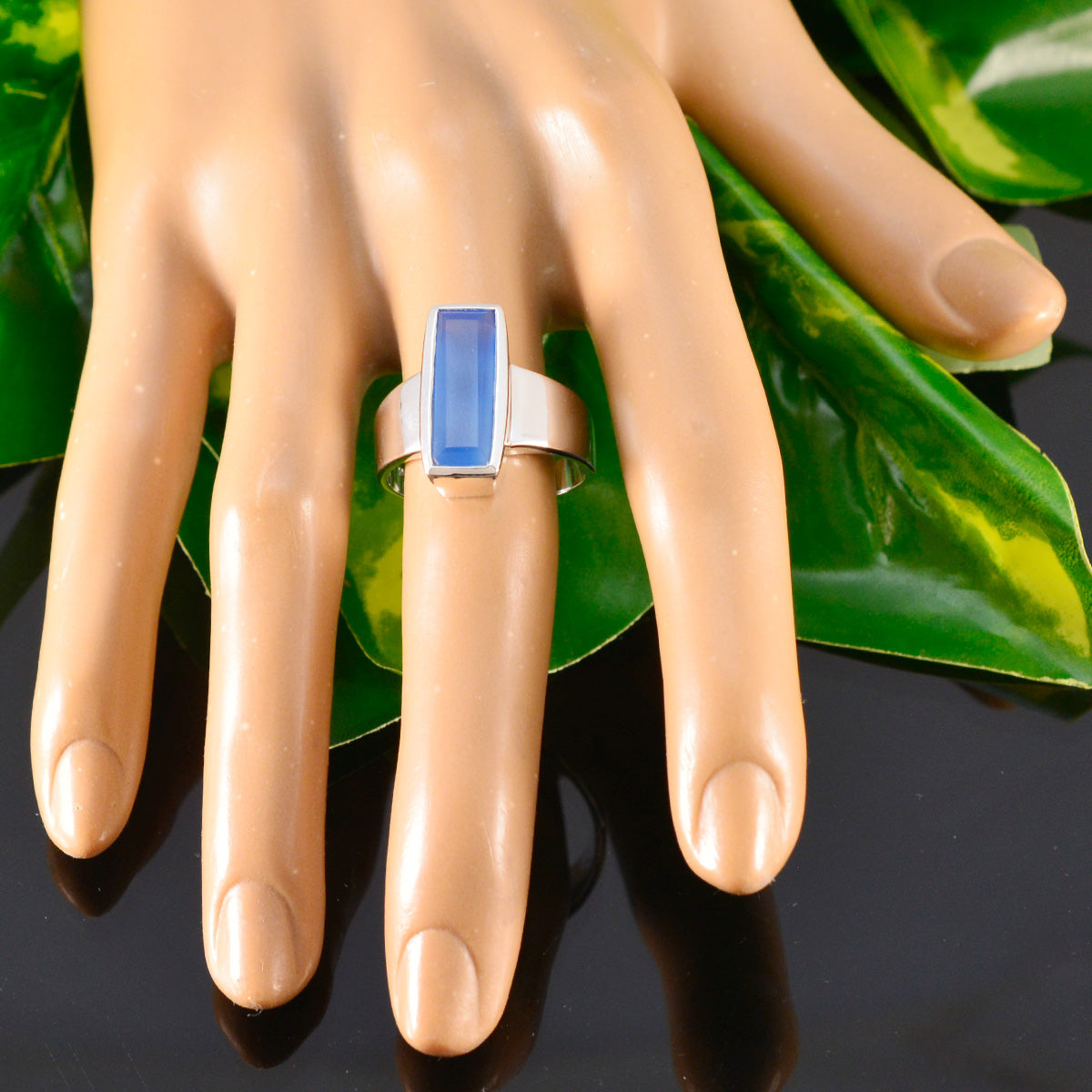 Aqua Chalcedony Solitaire German 925 Sterling Silver Green Gems Eye catching Abstract Ring Jewelry