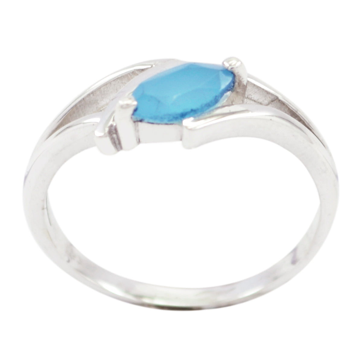 Blue Chalcedony Solitaire Turkish 925 Sterling Silver Blue Gemstones Dainty Contemporary Ring Jewellery