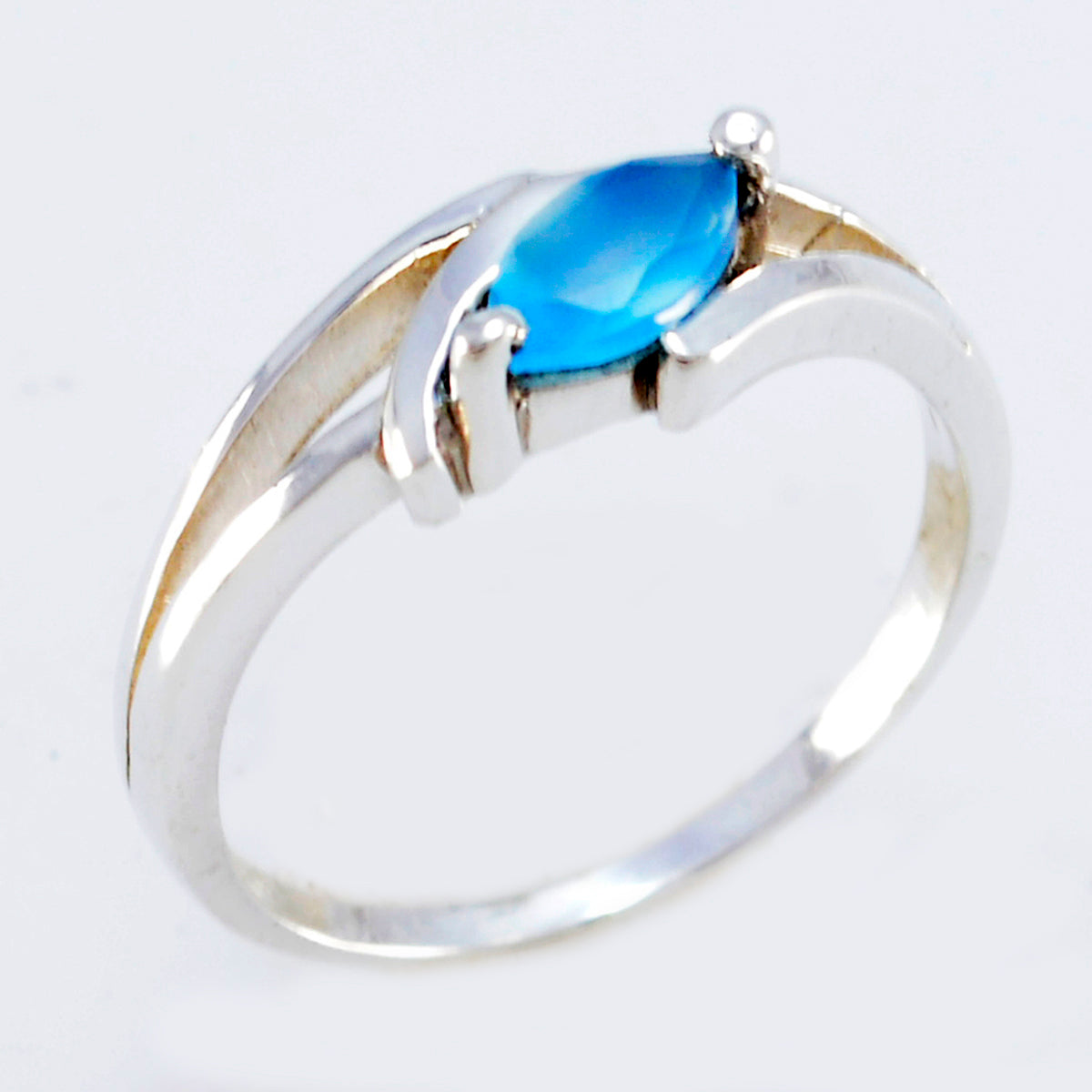 Blue Chalcedony Solitaire Turkish 925 Sterling Silver Blue Gemstones Dainty Contemporary Ring Jewellery
