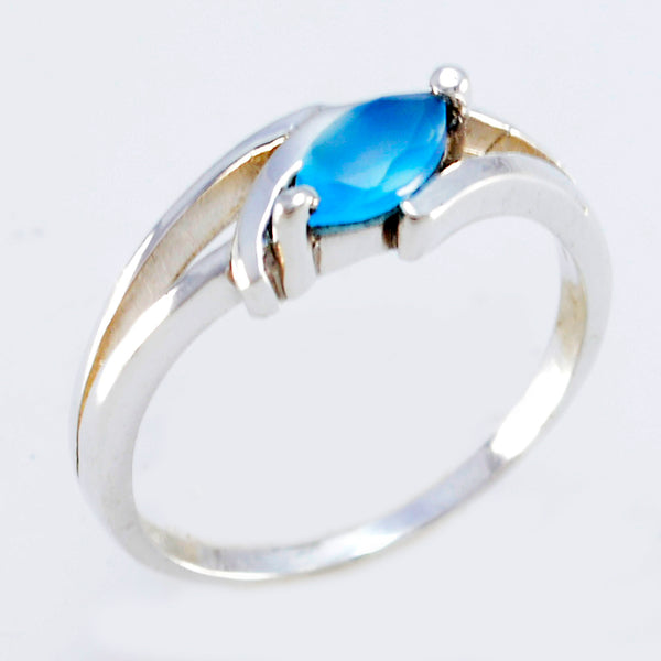 Blue Chalcedony Solitaire Turkish 925 Sterling Silver Blue Gemstones Dainty Contemporary Ring Jewellery