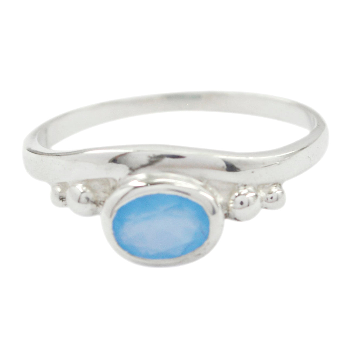 Blue Chalcedony Solitaire Korean 925 Sterling Silver Blue Gemstones Delicate Glamorous Ring Jewelry メイン画像