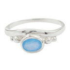 Blue Chalcedony Solitaire Korean 925 Sterling Silver Blue Gemstones Delicate Glamorous Ring Jewelry