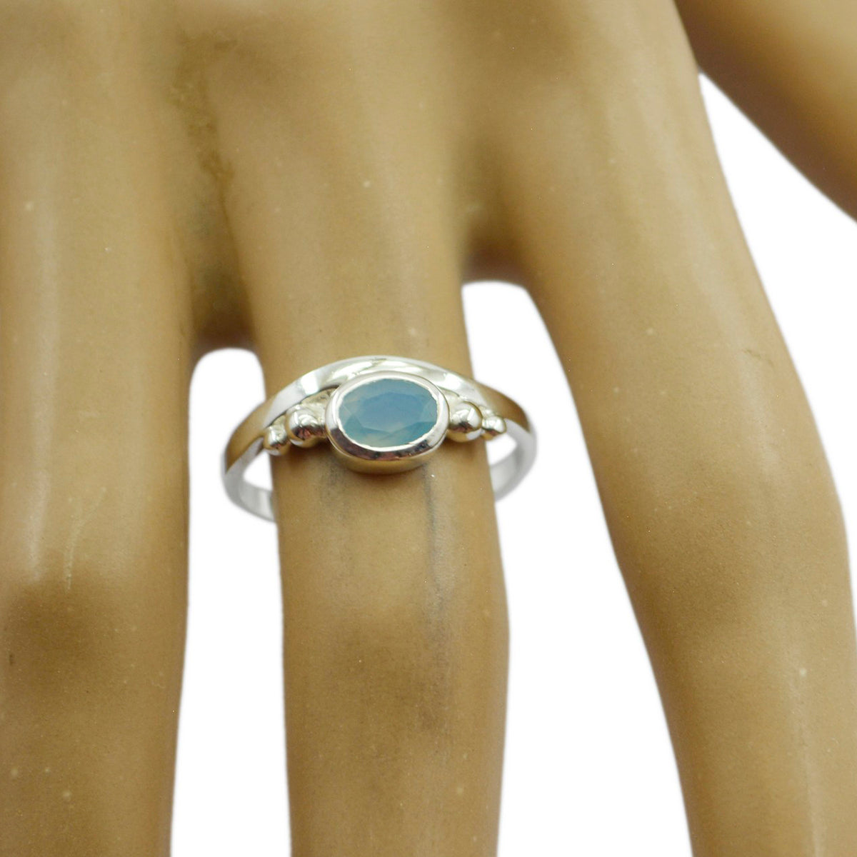 Blue Chalcedony Solitaire Korean 925 Sterling Silver Blue Gemstones Delicate Glamorous Ring Jewelry