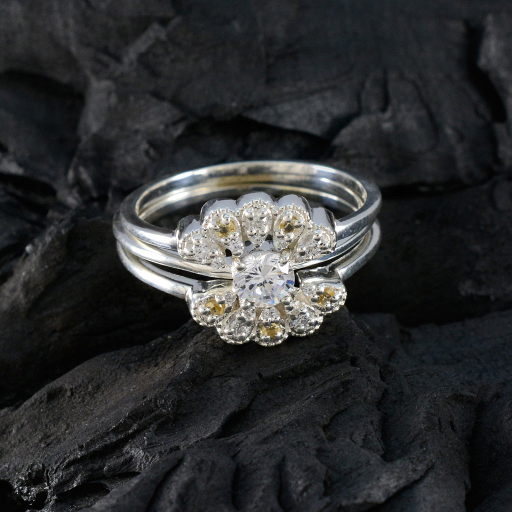 Citrine CZ Halo Moroccan Sterling Silver Yellow Gemstones Classic Luxurious Ring Jewelry