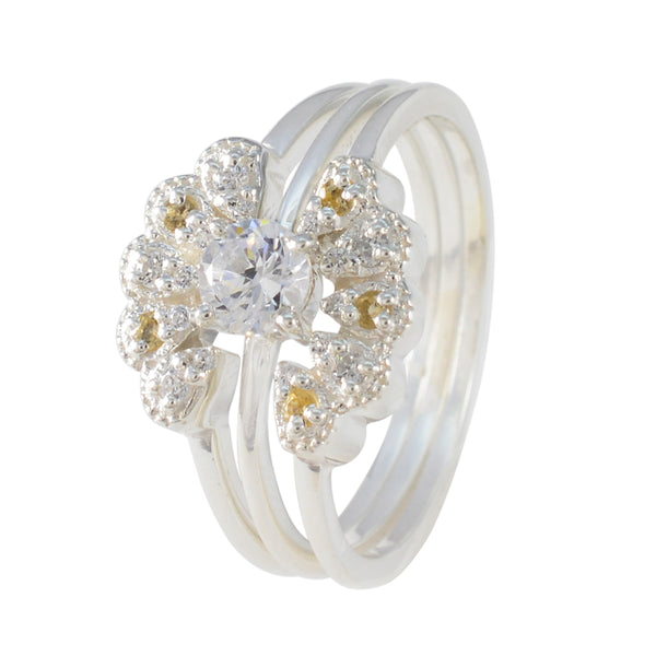 Citrine CZ Halo Moroccan Sterling Silver Yellow Gemstones Classic Luxurious Ring Jewelry