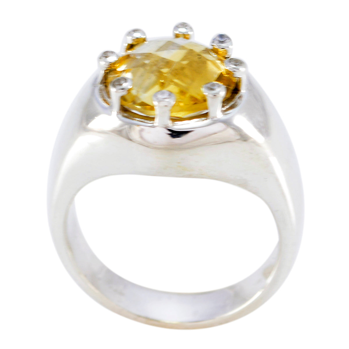 Citrine Halo Indian 92.5 Silver Yellow Gems Versatile Contemporary Ring Jewelry