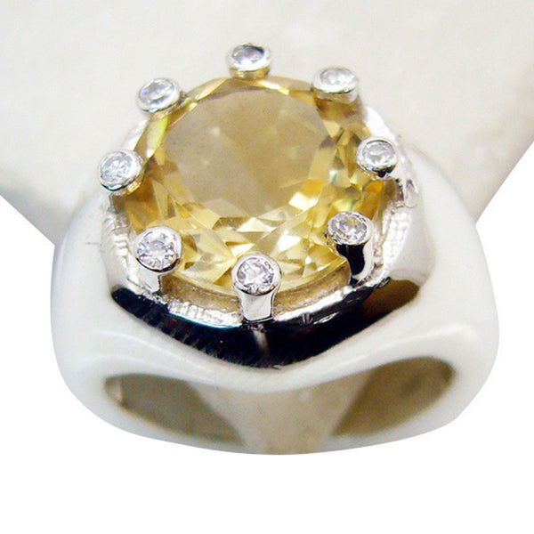 Citrine Halo Indian 92.5 Silver Yellow Gems Versatile Contemporary Ring Jewelry