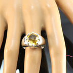 Citrine Halo Indian 92.5 Silver Yellow Gems Versatile Contemporary Ring Jewelry